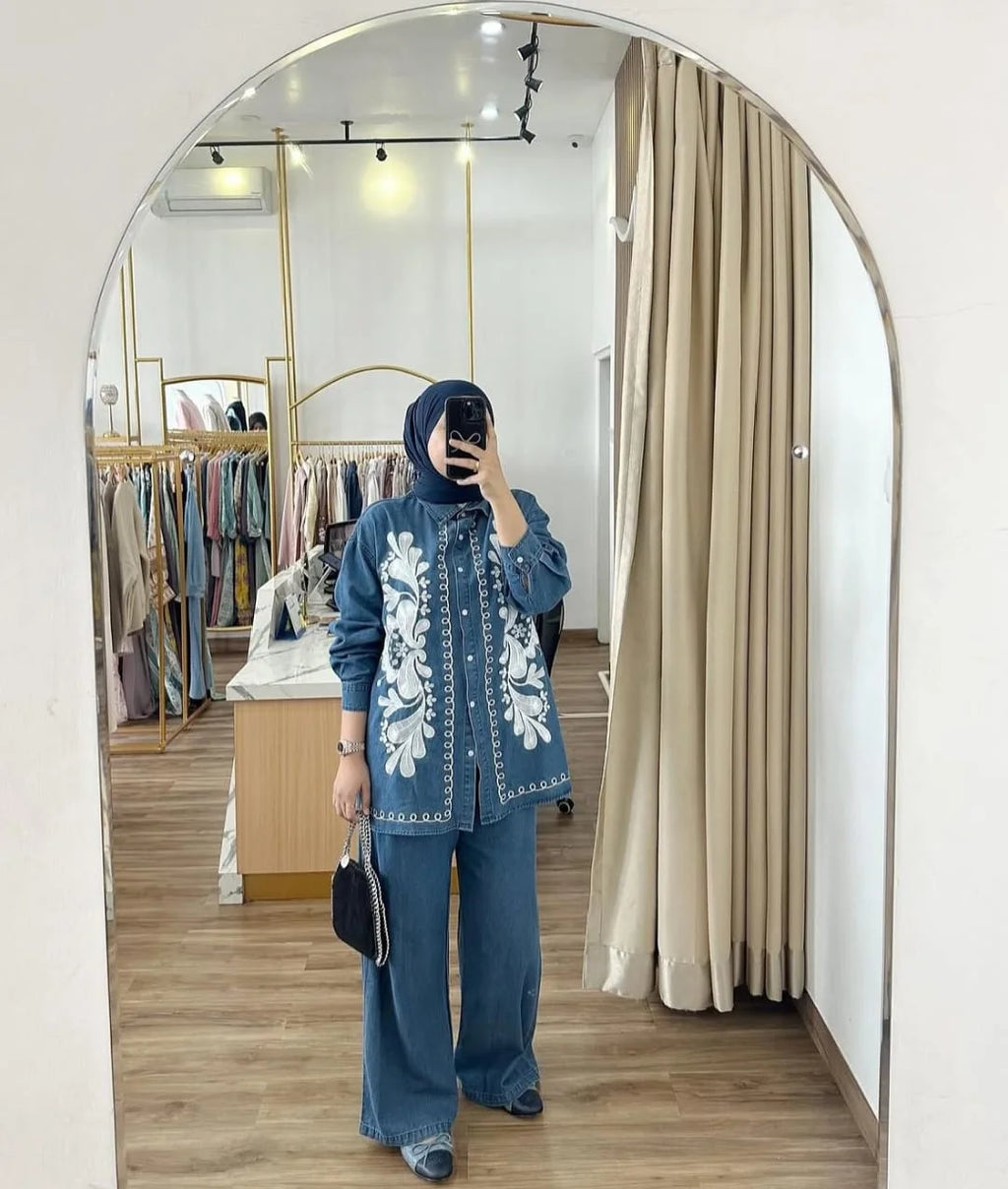 New Arrival: Embroidered Denim 2-Pc Cord-Set