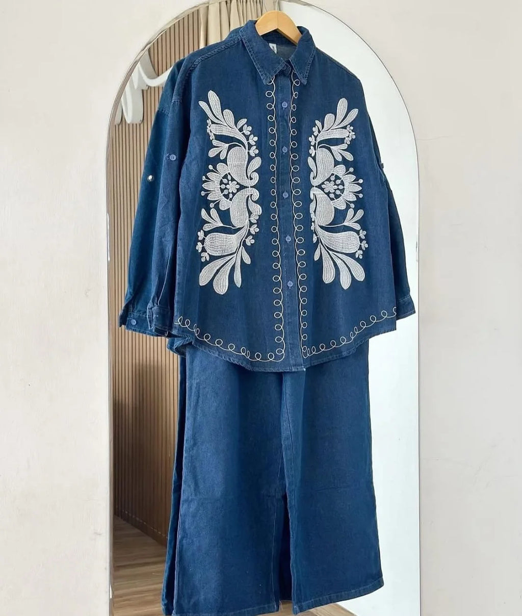 New Arrival: Embroidered Denim 2-Pc Cord-Set