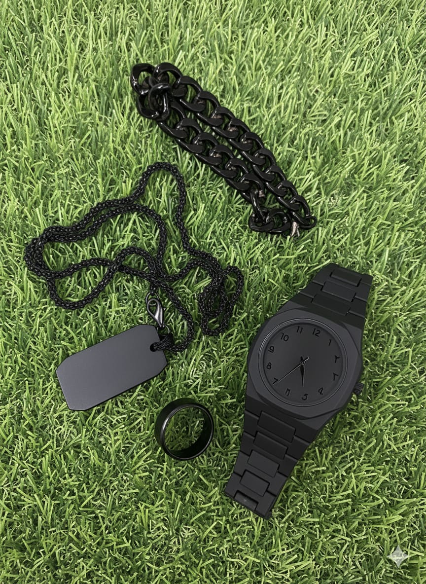 Black Aura Watch Set– Luxury Combo (Watch, Chain, Ring & Pendant)
