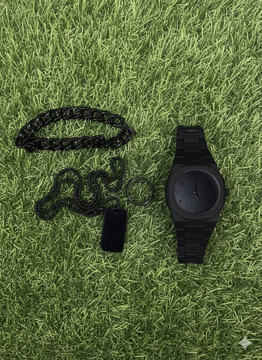 Black Aura Watch Set– Luxury Combo (Watch, Chain, Ring & Pendant)