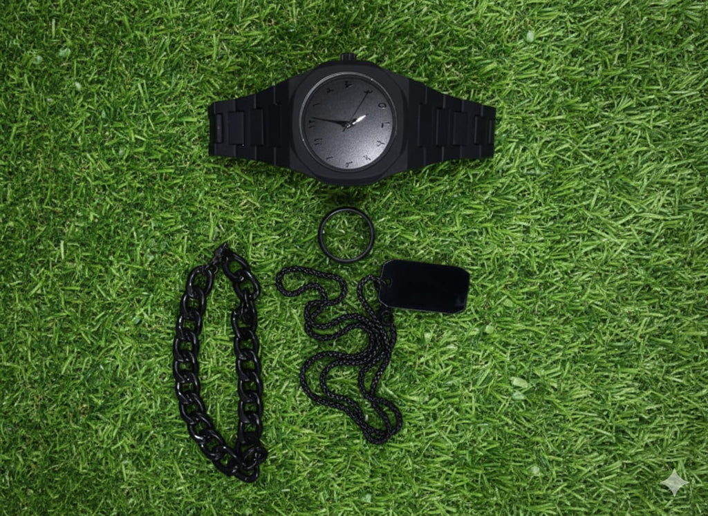 Black Aura Watch Set– Luxury Combo (Watch, Chain, Ring & Pendant)